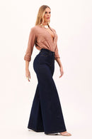 Calça Jeans Pantalona Ultra Modeladora Cós Alto Barra Tradicional