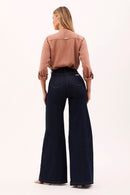 Calça Jeans Pantalona Ultra Modeladora Cós Alto Barra Tradicional