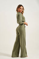 Calça Pantalona de Linho Dunas Verde Militar