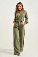 Calça Pantalona de Linho Dunas Verde Militar