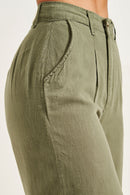 Calça Pantalona de Linho Dunas Verde Militar