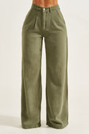 Calça Pantalona de Linho Dunas Verde Militar