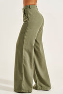 Calça Pantalona de Linho Dunas Verde Militar
