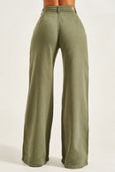 Calça Pantalona de Linho Dunas Verde Militar
