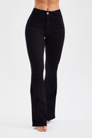 Calça Jeans Flare Mega Bumbum Cós Médio Preto Intenso