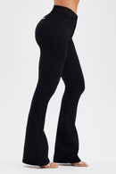 Calça Jeans Flare Mega Bumbum Cós Médio Preto Intenso