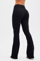 Calça Jeans Flare Mega Bumbum Cós Médio Preto Intenso