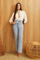 Calça Jeans Reta Basic Cós Super Alto Clara