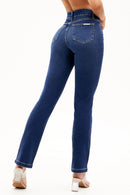 Calça Jeans Reta Modeladora Curva dos Sonhos Cós Médio Escura