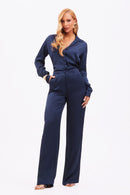 Calça Alfaiataria de Viscose Acetinada Essence Azul