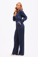Calça Alfaiataria de Viscose Acetinada Essence Azul