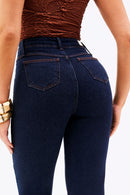 Calça Jeans Reta Luxury Cós Super Alto Escura