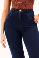 Calça Jeans Reta Luxury Cós Super Alto Escura