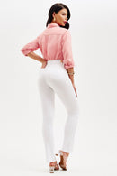 Calça Jeans Reta Modeladora Milagrosa Cós Alto Barra Desfiada Branca