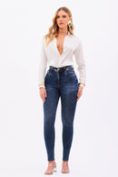 Calça Jeans Skinny Modeladora Essencial Cós Super Alto Barra Tradicional