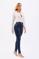 Calça Jeans Skinny Modeladora Essencial Cós Super Alto Barra Tradicional