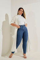 Calça Jeans Skinny Clássica Cós Super Alto 99% Algodão