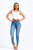 Calça Jeans Skinny Modeladora Mega Bumbum Cós Médio