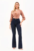 Calça Jeans Flare Ultra Modeladora Cós Alto Barra Tradicional