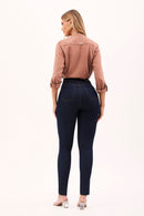 Calça Jeans Skinny Ultra Modeladora Cós Alto Barra Corte a Laser