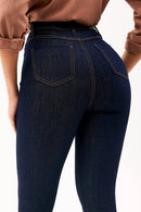 Calça Jeans Skinny Ultra Modeladora Cós Alto Barra Corte a Laser