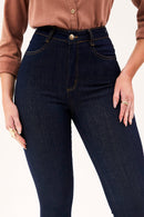 Calça Jeans Skinny Ultra Modeladora Cós Alto Barra Corte a Laser