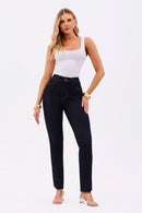 Calça Jeans Reta Ultra Modeladora Cós Alto Barra Corte a Laser