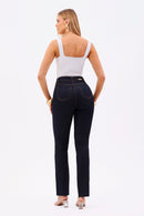 Calça Jeans Reta Ultra Modeladora Cós Alto Barra Corte a Laser