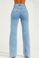 Calça Jeans Wide Leg Basic Cós Super Alto Barra Corte a Laser Clara