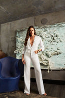 Calça Jeans Wide Leg Modeladora Milagrosa Cós Super Alto Barra Corte a Laser Branca