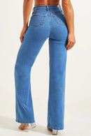 Calça Jeans Wide Leg Clássica Cós Super Alto 99% Algodão