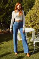 Calça Jeans Wide Leg Clássica Cós Super Alto 99% Algodão