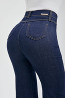 Calça Jeans Wide Leg Ultra Modeladora Cós Super Alto Barra Corte a Laser