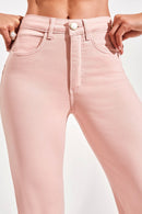 Calça Jeans Wide Leg Modeladora Cós Super Alto Barra Desfiada Rosa