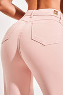 Calça Jeans Wide Leg Modeladora Cós Super Alto Barra Desfiada Rosa