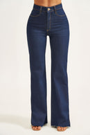 Calça Jeans Wide Leg Ultra Modeladora Cós Super Alto Barra Corte a Laser