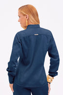 Camisa Feminina de Linho Clássica Dunas Azul Marinho