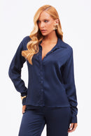 Camisa Feminina de Viscose Acetinada Essence Azul