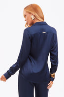 Camisa Feminina de Viscose Acetinada Essence Azul