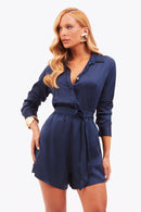 Camisa Feminina de Viscose Acetinada Essence Azul