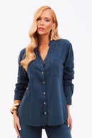 Camisa Feminina de Linho Dunas Azul Marinho