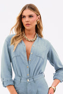 Camisa Feminina de Linho Dunas Azul Clara