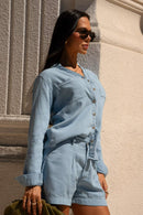 Camisa Feminina de Linho Dunas Azul Clara