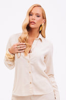 Camisa Feminina com Linho Clássica Dunas Areia