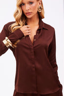 Camisa Feminina de Viscose Acetinada Essence Marrom