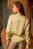 Camisa Feminina de Viscose Acetinada Essence Pistache