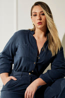 Camisa Feminina de Linho Dunas Azul Marinho