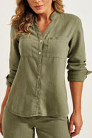 Camisa Feminina de Linho Dunas Verde Militar