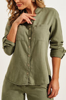 Camisa Feminina de Linho Dunas Verde Militar