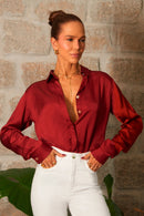 Camisa Feminina de Viscose Acetinada Essence Vermelha